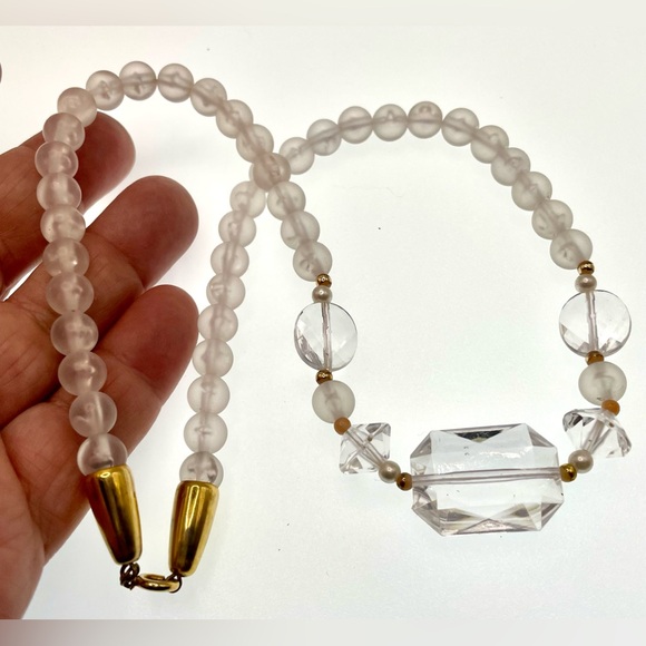 3 for $30 Vintage Acrylic Frosted and Clear Beaded Choker Necklace Gold Tone - Picture 7 of 9